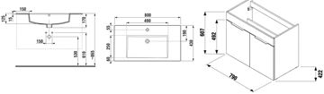 JIKA CUBE skříňka s umyvadlem 80x43x62,2 cm, 2 dvířka, bílá H4537521763001 Technický nákres