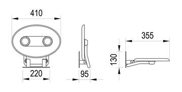 RAVAK OVO-P II sedátko do sprchy, sklopné, nerez ocel/opal B8F0000049 Technický nákres