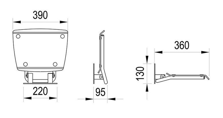 RAVAK OVO B II sedátko do sprchy, sklopné, černá/clear B8F0000059 Technický nákres
