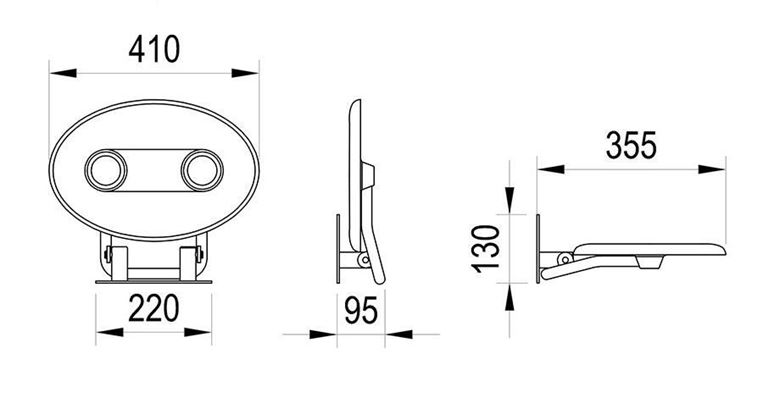 RAVAK OVO P II sedátko do sprchy, sklopné, nerez ocel/clear B8F0000048 Technický nákres