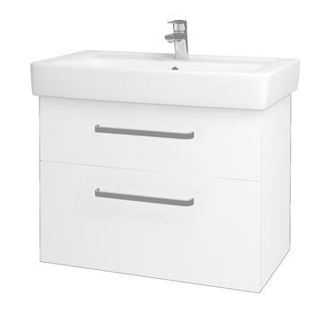 DŘEVOJAS Q MAX SZZ2 80 skříňka s umyvadlem 80x47,5x56 cm, 2 zásuvky, úchytka hliník mat, lesklá bílá/bílá vysoký lesk