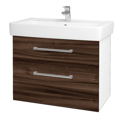 DŘEVOJAS Q MAX SZZ2 80 skříňka s umyvadlem 80x47,5x56 cm, 2 zásuvky, úchytka chrom, lesklá bílá/ořech 60278-T03 Obrázek - Hlavní obrázek