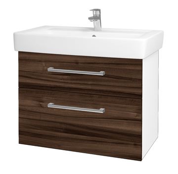 DŘEVOJAS Q MAX SZZ2 80 skříňka s umyvadlem 80x47,5x56 cm, 2 zásuvky, úchytka chrom, lesklá bílá/ořech