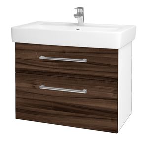 DŘEVOJAS Q MAX SZZ2 80 skříňka s umyvadlem 80x47,5x56 cm, 2 zásuvky, úchytka chrom, lesklá bílá/ořech