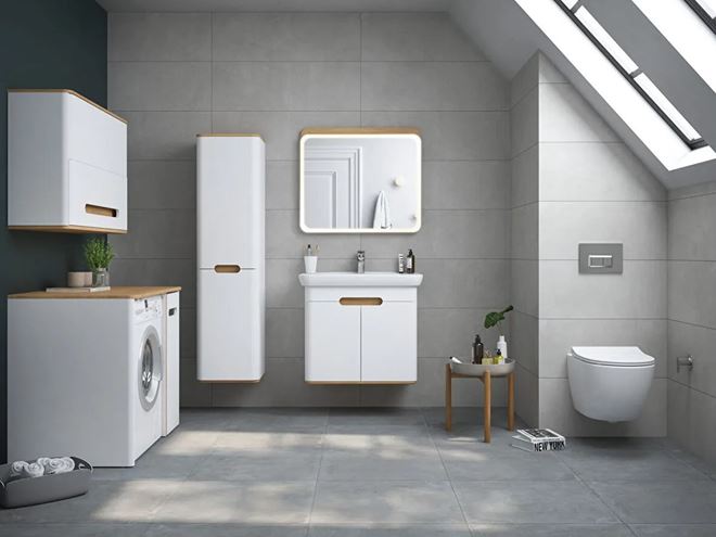 VITRA SENTO vysoká skříňka 40x35x157,5 cm, 2 dvířka, panty vpravo, s košem, white mat 60842 Obrázek - fotka