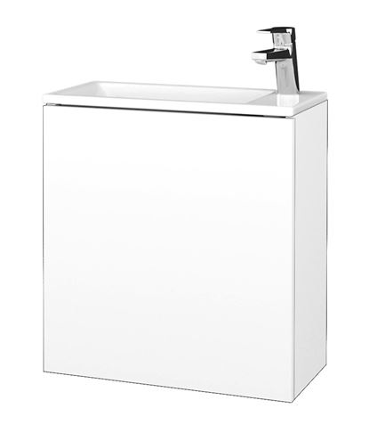DŘEVOJAS VARIANTE SZD 50 skříňka s umyvadlem 50x25x52 cm, 1 dvířka, panty vlevo, Push-open, lesklá bílá/bílá vysoký lesk 328108-T31 Obrázek - Hlavní obrázek