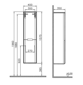 VITRA SENTO vysoká skříňka 40x35x157,5 cm, 2 dvířka, panty vlevo, white mat 60860 Technický nákres