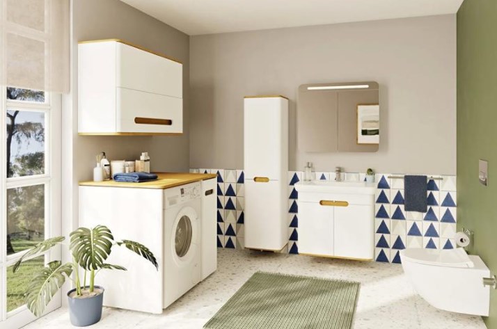 VITRA SENTO vysoká skříňka 40x35x157,5 cm, 2 dvířka, panty vpravo, s košem, white mat 60842 Obrázek - fotka