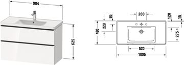 DURAVIT D-NEO skříňka s umyvadlem 100x48x62,5 cm, 2 zásuvky, White mat DE012201818 Technický nákres