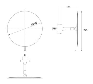 EMCO CONCEPT BLACK kosmetické zrcátko 200 mm, zvětšovací, černá CB109413338 Technický nákres