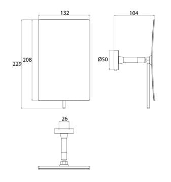 CONCEPT 200 kosmetické zrcátko 132x208 mm, zvětšovací, chrom 010-8465 Technický nákres