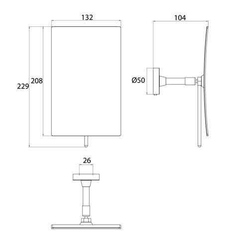CONCEPT 200 kosmetické zrcátko 132x208 mm, zvětšovací, chrom 010-8465 Technický nákres