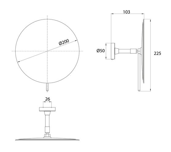 CONCEPT 200 kosmetické zrcátko 200 mm, zvětšovací, chrom 010-8466 Technický nákres