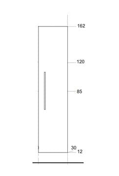 EDEN SMARAGD vysoká skříňka 35x30x150 cm, 2 dvířka, panty vpravo, lesklá bílá SM16/P L1L1 Technický nákres