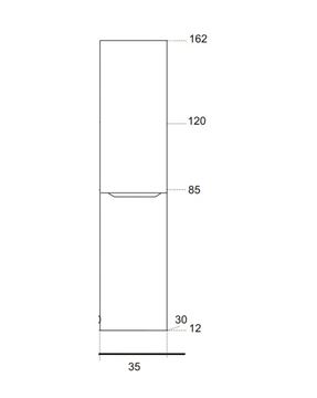 EDEN BERYL vysoká skříňka 35x30x150 cm, 2 dvířka, panty vlevo, bílá/lesklá bílá BE16/L M1F1 Technický nákres
