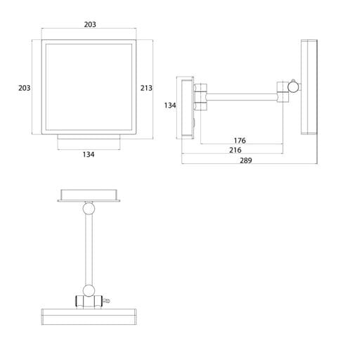 CONCEPT 300 kosmetické zrcátko 203x203 mm, zvětšovací, s osvětlením, chrom 019-1522 Technický nákres
