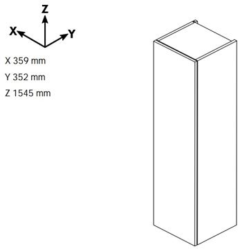 DŘEVOJAS ENZO SVD2 35 vysoká skříňka 35,9x35,2x154,5 cm, 2 dvířka, panty vlevo, matná béžová 146573-T32 Technický nákres