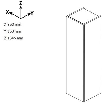 DŘEVOJAS PLUTO SVD2 35 vysoká skříňka 35x35x154,5 cm, 2 dvířka, panty vlevo, lesklá bílá 54291-T41 Technický nákres