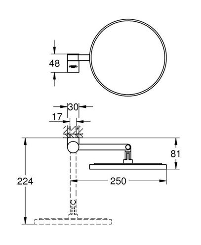 GROHE SELECTION kosmetické zrcátko, zvětšovací, hard graphite 41077A00 Technický nákres