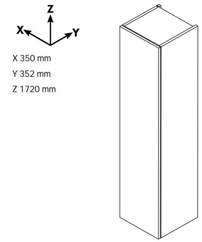 DŘEVOJAS DOS SVD2Z 35 vysoká skříňka 35x35,2x172 cm, 1 zásuvka, 2 dvířka, panty vlevo, úchytka ocel, lesklá bílá/ořech 64696-T02 Technický nákres