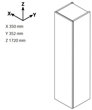 DŘEVOJAS DOS SVD2Z 35 vysoká skříňka 35x35,2x172 cm, 1 zásuvka, 2 dvířka, panty vlevo, úchytka ocel, antracit vysoký lesk 64320-T02 Technický nákres