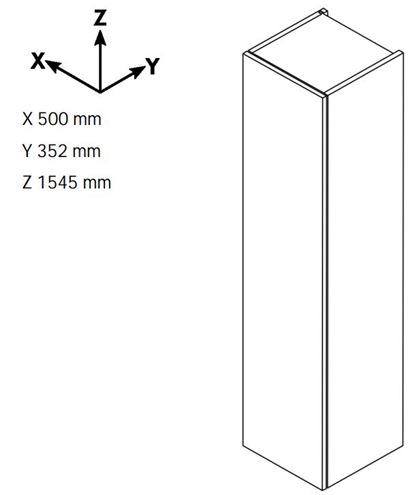 DŘEVOJAS DOS SVD3K 50 vysoká skříňka 50x35,2x154,5 cm, 3 dvířka, s košem, úchytka ocel, oregon 66201-T02 Technický nákres