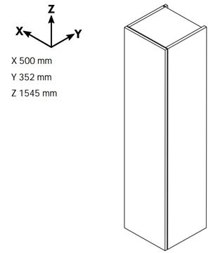 DŘEVOJAS DOS SVD3K 50 vysoká skříňka 50x35,2x154,5 cm, 3 dvířka, s košem, úchytka chrom, ořech 65228-T03 Technický nákres