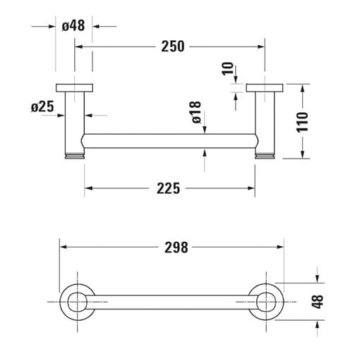DURAVIT D-CODE madlo 298 mm, k vaně, chrom 0099141000 Technický nákres