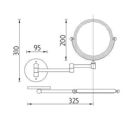 NIMCO kosmetické zrcátko 200 mm, zvětšovací, chrom ZR 8992B-26 Technický nákres