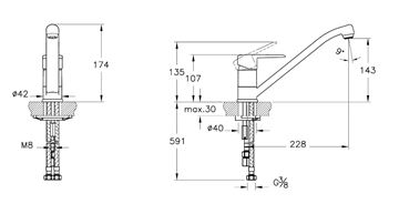 CONCEPT E50 III dřezová baterie, chrom A43432EXP Technický nákres