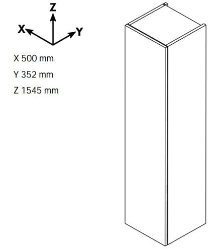DŘEVOJAS DOS SVD4 50 vysoká skříňka 50x35,2x154,5 cm, 4 dvířka, úchytka ocel, lesklá bílá/bílá vysoký lesk 65082-T02 Technický nákres