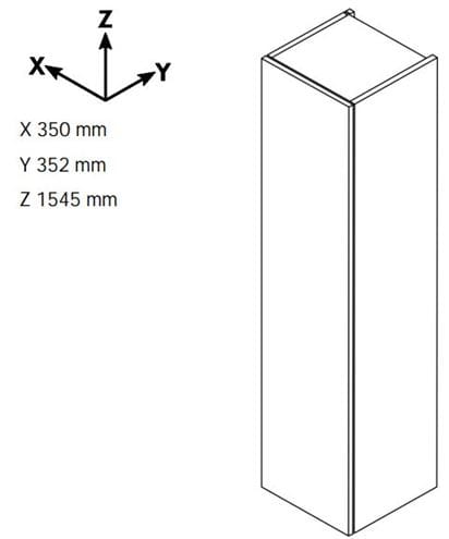 DŘEVOJAS DOS SVD2 35 vysoká skříňka 35x35,2x154,5 cm, 2 dvířka, panty vlevo, úchytka chrom, lesklá bílá/dub 64030-T03 Technický nákres