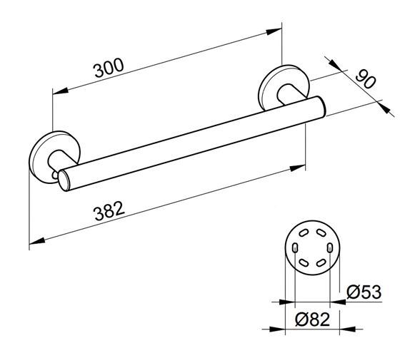 KEUCO PLAN CARE madlo 300 mm, chrom 34901010300 Technický nákres