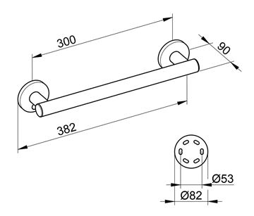 KEUCO PLAN CARE madlo 300 mm, chrom 34901010300 Technický nákres