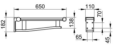 KEUCO PLAN CARE sklopné madlo 650 mm, chrom/světle šedá 34902170638 Technický nákres