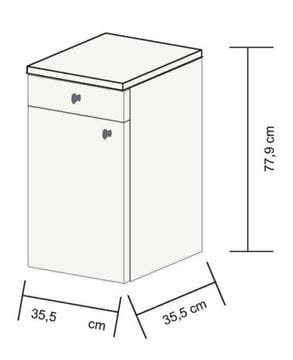 CONCEPT 50 nízká skříňka 35,5x35,5x77,9 cm, 1 zásuvka, 1 dvířka, panty vlevo, bílá/lesklá bílá  C50.SLB Obrázek - fotka