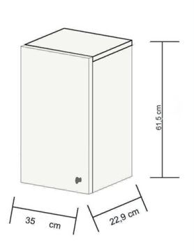 CONCEPT 50 nízká skříňka 35x22,9x61,5 cm, 1 dvířka, panty vlevo, bělený dub/lesklá bílá C50.HLBD Technický nákres