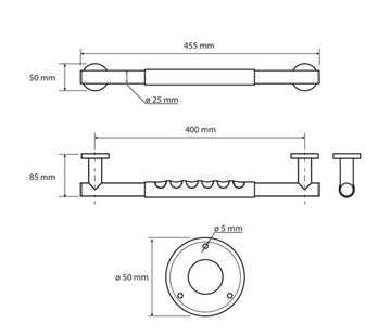 BEMETA OMEGA madlo 455 mm, nerez/černá 104507675 Technický nákres