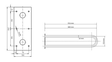 BEMETA HELP madlo 916 mm, bílá 301102994 Technický nákres