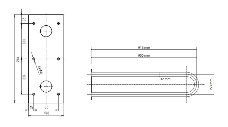 BEMETA HELP madlo 916 mm, bílá 301102994 Technický nákres