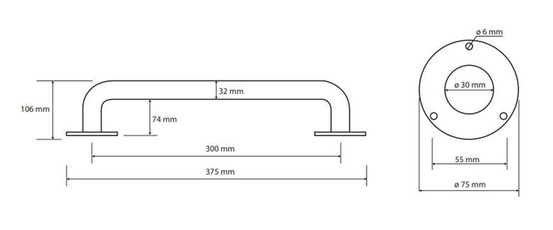 BEMETA HELP madlo 300 mm, bílá 301100304 Technický nákres