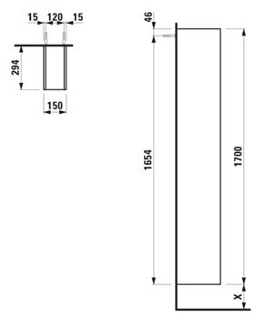 LAUFEN SPACE vysoká skříňka 15x29,5x170 cm, 4 police, matná bílá H4109051601001 Technický nákres