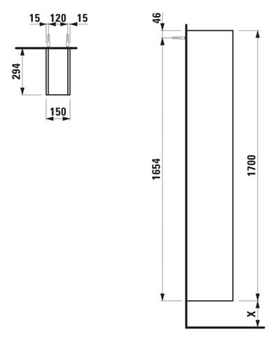 LAUFEN SPACE vysoká skříňka 15x29,5x170 cm, 4 police, matná bílá H4109051601001 Technický nákres