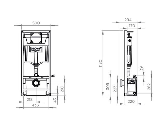 SFA SANIBROY SANIWALL PRO UP montážní prvek pro WC 113 cm, se splachovací nádržkou a přečerpávacím systémem, s tlačítkem, sklo, bílá WALLPROUPD Technický nákres