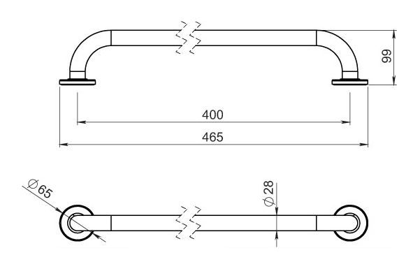 NOVASERVIS METALIA HELP madlo 465 mm, bílá R6640,11 Technický nákres