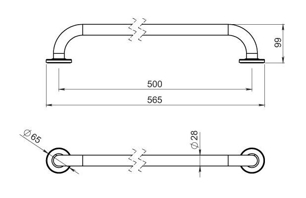 NOVASERVIS METALIA HELP madlo 565 mm, bílá R6650,11 Technický nákres