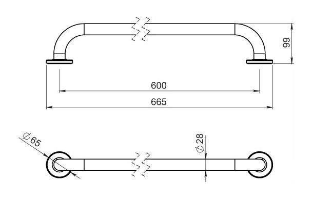 NOVASERVIS METALIA HELP madlo 600 mm, bílá R6660,11 Technický nákres
