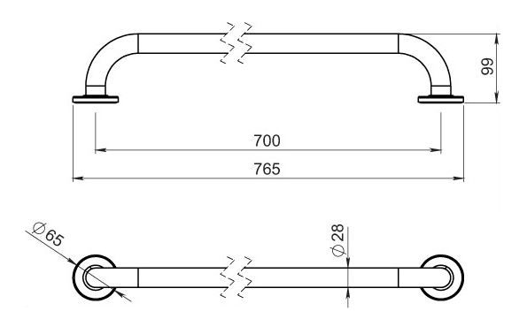 NOVASERVIS METALIA HELP madlo 700 mm, bílá R6670,11 Technický nákres