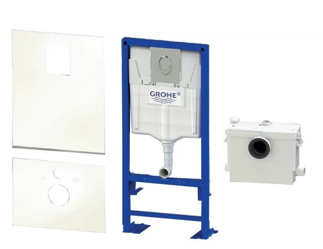 SFA SANIBROY SANIWALL PRO UP montážní prvek pro WC 113 cm, se splachovací nádržkou a přečerpávacím systémem, s tlačítkem, sklo, bílá WALLPROUPD Obrázek - Hlavní obrázek