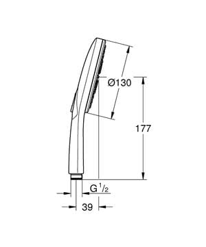 GROHE RAINSHOWER SMARTACTIVE 130 ruční sprcha pr. 130 mm, 3 proudy, Water Saving, hard graphite 26574A00 Technický nákres